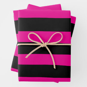 Uneven Streifen - Magenta und Schwarz Geschenkpapier Set
