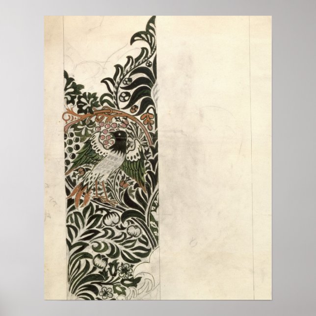 Unfinished 'Bird and Vine' wood block design for w Poster (Vorne)