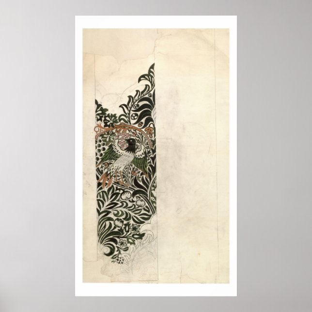 Unfinished 'Bird and Vine' wood block design for w Poster (Vorne)