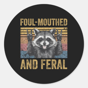 Unflätig Mund Raccoon Feral Sommer Meme V Runder Aufkleber
