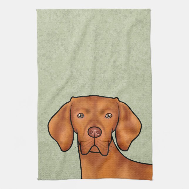 Ungarisch Vizsla Cartoon Pointer Dog Green Geschirrtuch (Vertikal)