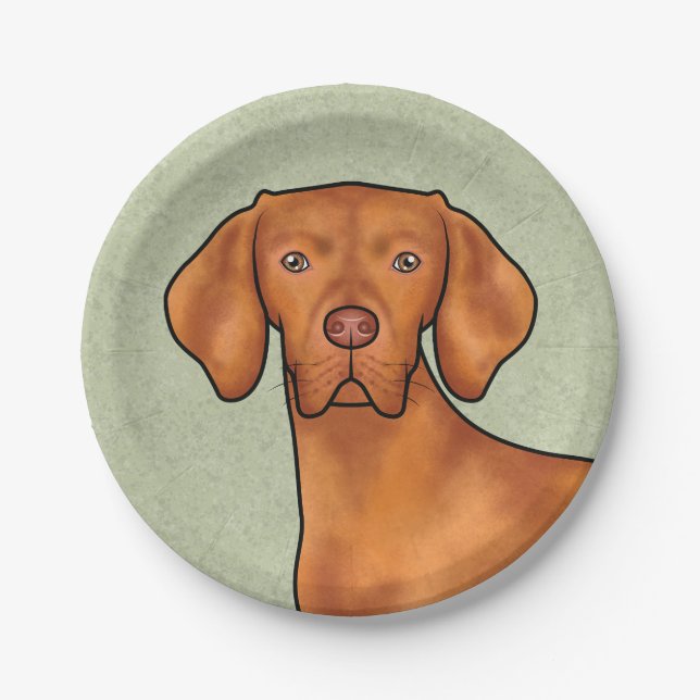 Ungarisch Vizsla Cartoon Pointer Dog Green Pappteller (Vorderseite)