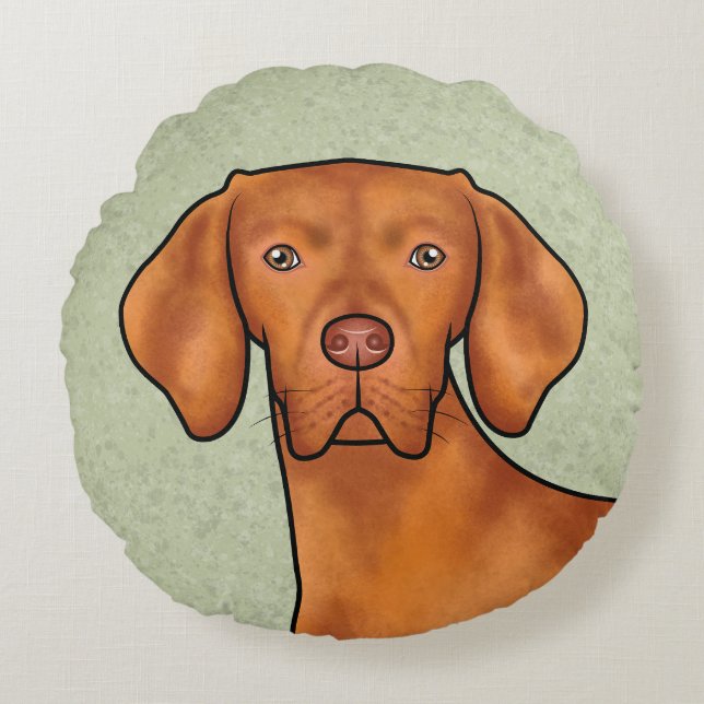 Ungarisch Vizsla Cartoon Pointer Dog Green Rundes Kissen (Vorderseite)