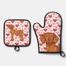 Ungarisch Vizsla Dog Liebe Rosa Herzmuster Ofenhandschuh & Topflappen-Set