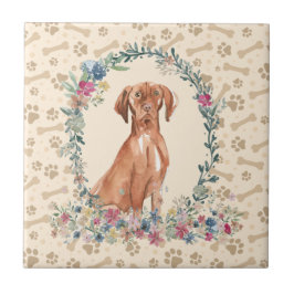 Ungarisch Vizsla Dog Paw Print Floral Niedlich Bei Fliese