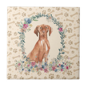 Ungarisch Vizsla Dog Paw Print Floral Niedlich Bei Fliese