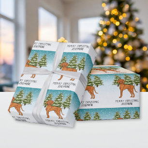 Ungarisch Vizsla Dog Snowy Winterwald und Text Geschenkpapier