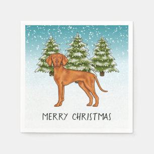 Ungarisch Vizsla Dog Snowy Winterwald und Text Serviette
