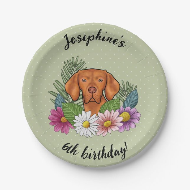 Ungarisch Vizsla Dog Sommer Floral Happy Birthday Pappteller (Vorderseite)