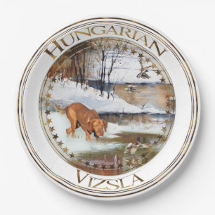 Ungarisch Vizsla, Jagd auf Enten im Winter Pappteller