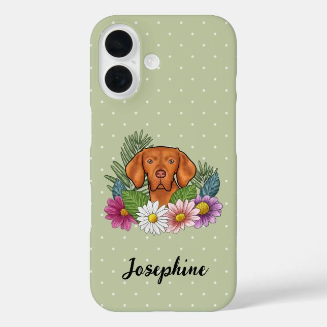 Ungarisch Vizsla mit farbenfrohen Blume und Namen Case-Mate iPhone Hülle (Rückseite)