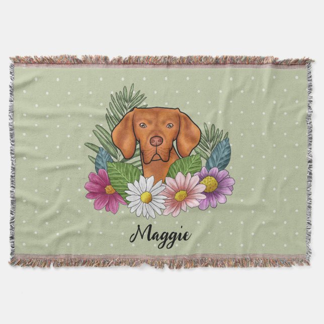 Ungarisch Vizsla mit farbenfrohen Blume und Namen Decke (Vorderseite)