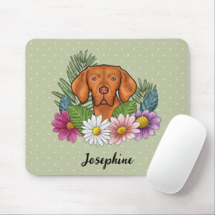 Ungarisch Vizsla mit farbenfrohen Blume und Namen Mousepad