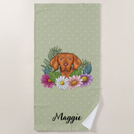 Ungarisch Vizsla mit farbenfrohen Blume und Namen Strandtuch
