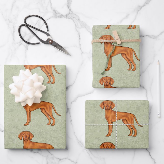Ungarisch Vizsla Niedlich Pointer Dog Pattern Gree Geschenkpapier Set (Vorderseite)