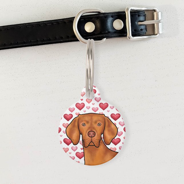 Ungarisch Vizsla Red Hearts Pattern Dog Liebe Rosa Haustiermarke (Von Creator hochgeladen)