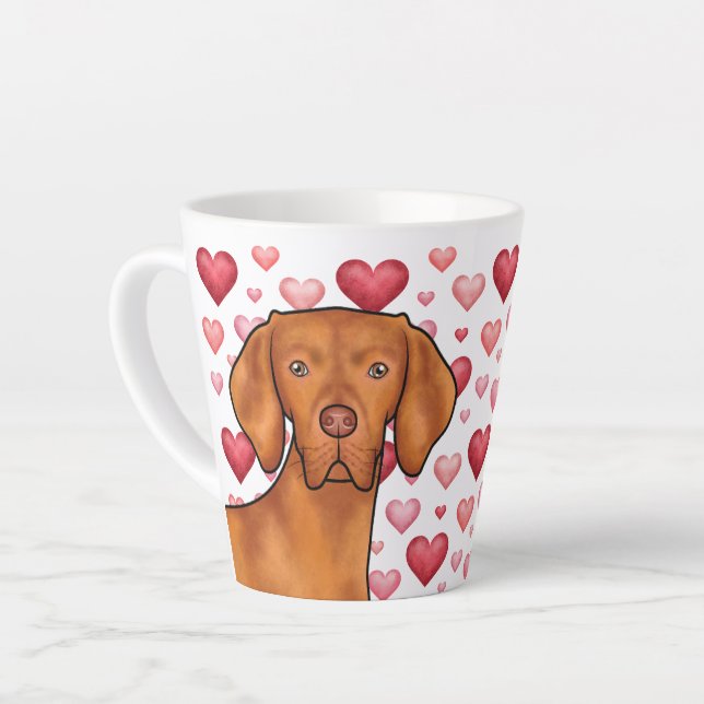 Ungarisch Vizsla Red Hearts Pattern Dog Liebe Rosa Milchtasse (Linke Ecke)