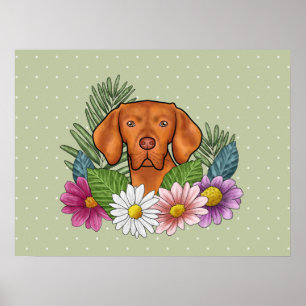 Ungarisch Vizsla und farbenfrohe Wildblumen grün Poster