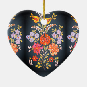 ungarische Blumen -lebendige Farben Herzform Keramik Ornament
