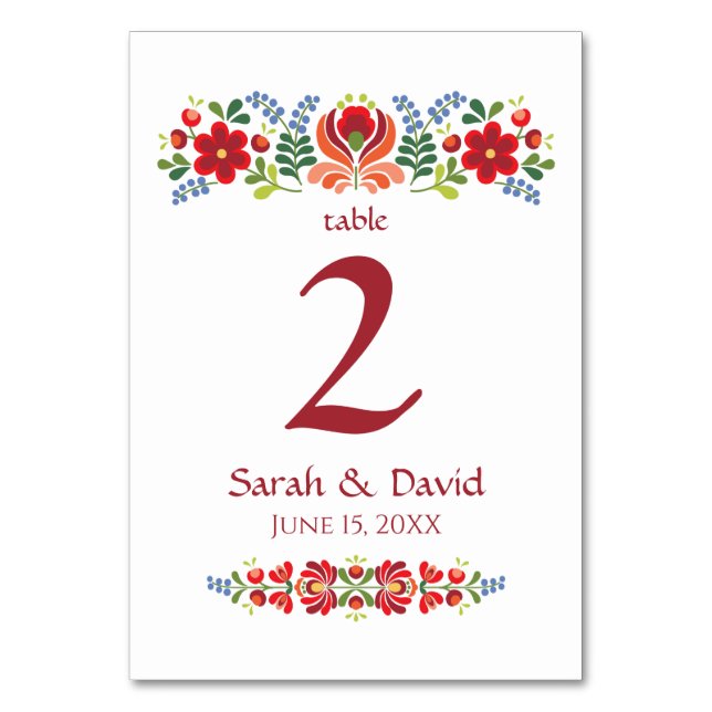 Ungarische Design Red Blume Tischnummer Card (Vorderseite)