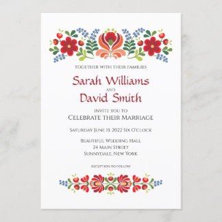 Ungarische Design Rote Blume Einladung Hochzeit