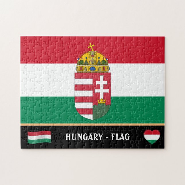 Ungarische Flagge, Emblem, ungarisches Land/Ungarn Puzzle (Horizontal)