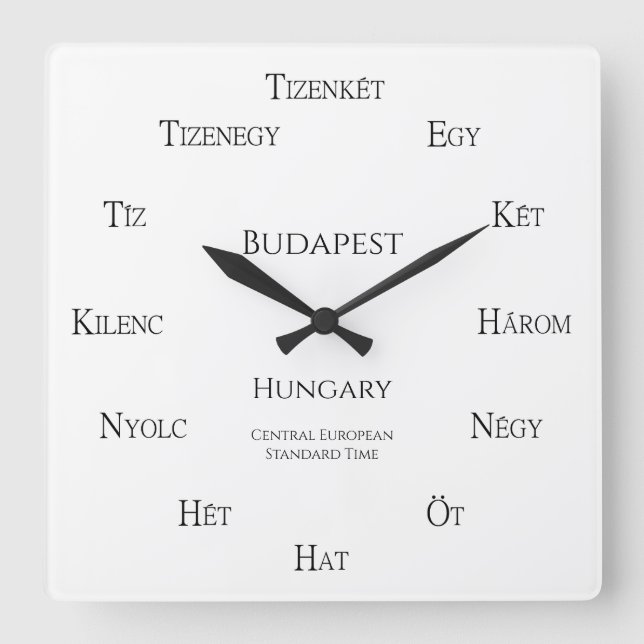 Ungarische Nummern Benutzerdefinierte Stadt Land Z Quadratische Wanduhr (Vorderseite)