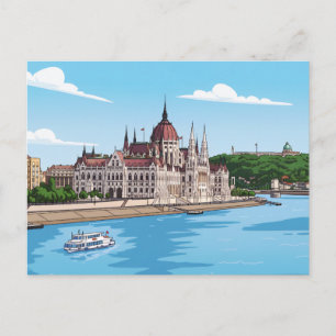 Ungarische Parlamentsansicht in Budapest auf Postk Postkarte