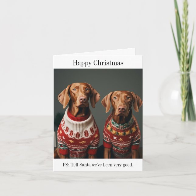 Ungarische Vizla-Hunde in Weihnachts-Sweaters Karte (Vorderseite)