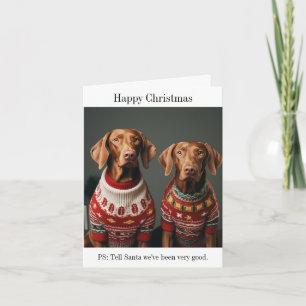 Ungarische Vizla-Hunde in Weihnachts-Sweaters Karte