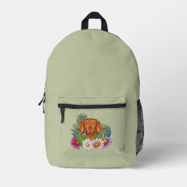 Ungarische Vizsla und farbenfrohe Sommer-Blume Grü Bedruckter Rucksack