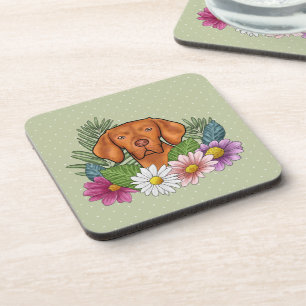 Ungarische Vizsla und farbenfrohe Sommer-Blume Grü Getränkeuntersetzer