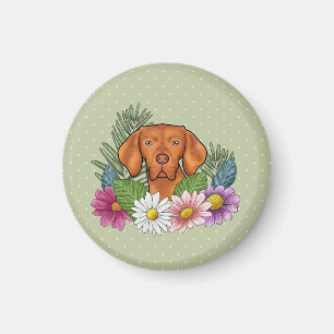 Ungarische Vizsla und farbenfrohe Sommer-Blume Grü Magnet