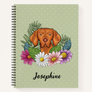 Ungarische Vizsla und farbenfrohe Sommer-Blume Grü Notizbuch
