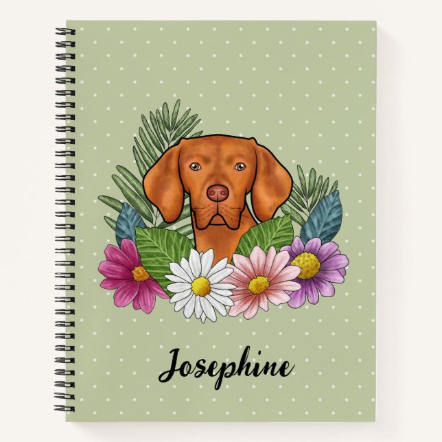 Ungarische Vizsla und farbenfrohe Sommer-Blume Grü Notizbuch (Vorderseite)