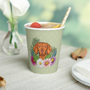 Ungarische Vizsla und farbenfrohe Sommer-Blume Grü Pappbecher
