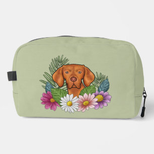 Ungarische Vizsla und farbenfrohe Sommer-Blume Grü Waschbeutel