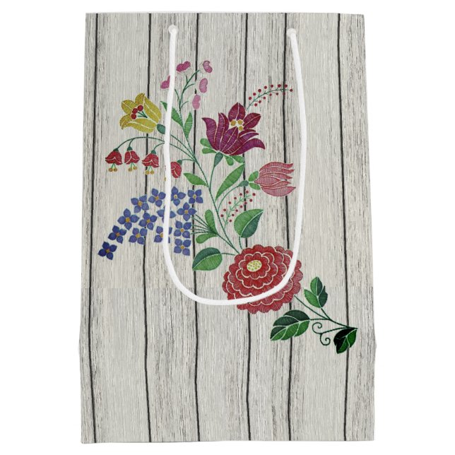 Ungarische Volkskunst Floral und rustikales Paar Mittlere Geschenktüte (Rückseite)