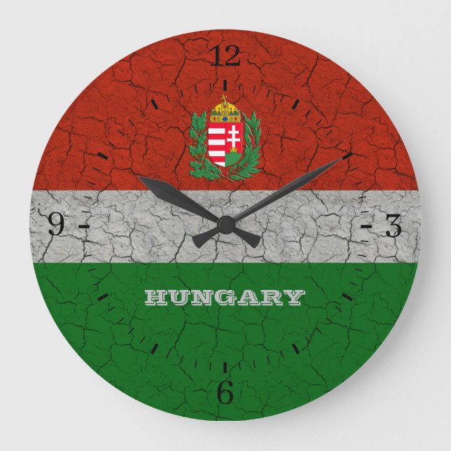 Ungarische Wappen-Grunge-Geschenke Große Wanduhr (Vorderseite)