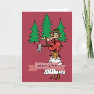 Ungarische Woodsman Folk Kunst mit Pine Trees Card Karte