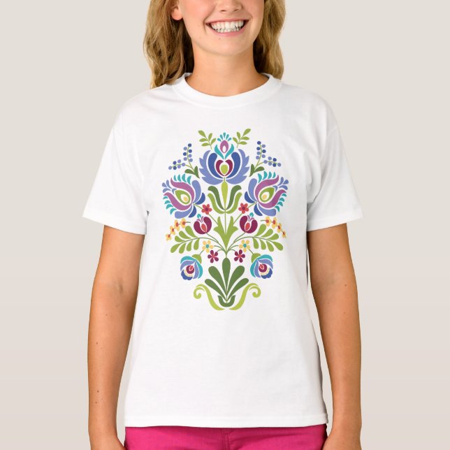 Ungarischer Folk Design Lavender Floral T-Shirt (Vorderseite)