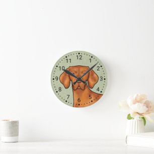 Ungarischer Vizsla Cartoon Zeiger Hundekopf Grün Runde Wanduhr