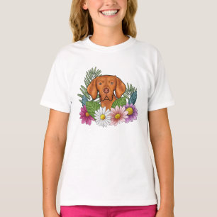 Ungarischer Vizsla-Hund mit farbenfroher Naturblum T-Shirt