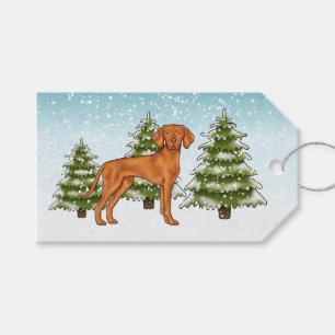 Ungarischer Vizsla Hund Schneebedeckter Winterwald Geschenkanhänger