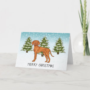 Ungarischer Vizsla Hund Schneebedeckter Winterwald Karte