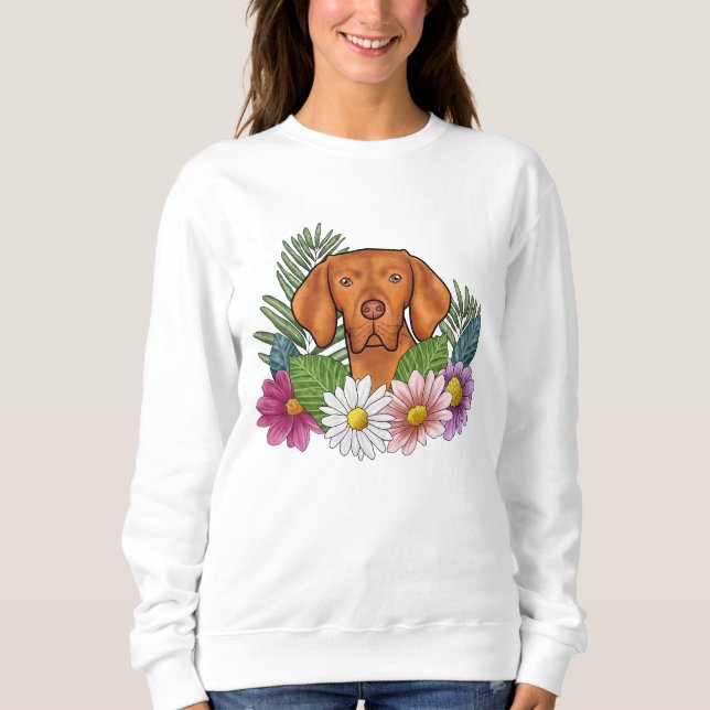 Ungarischer Vizsla-Hundeleiter und farbenfrohe Blu Sweatshirt (Vorderseite)