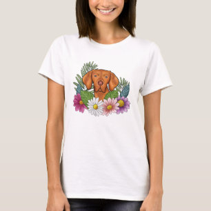 Ungarischer Vizsla-Kopf mit bunten Sommerferien-Bl T-Shirt