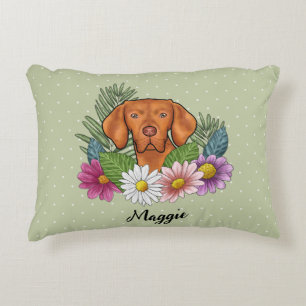 Ungarischer Vizsla mit farbenfrohen Blumen und Nam Dekokissen