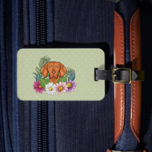 Ungarischer Vizsla mit farbenfrohen Blumen und Nam Gepäckanhänger