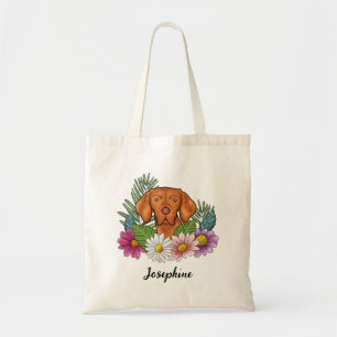 Ungarischer Vizsla mit farbenfrohen Blumen und Nam Tragetasche